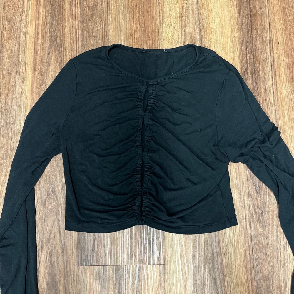 Black Long Sleeve Women's Top Open front details cut out